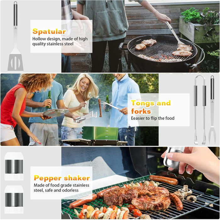 Набір грилю преміум-класу Morole: 75 предметів з нержавіючої сталі (лопатка, щипці, щітка) для кемпінгу та грилю