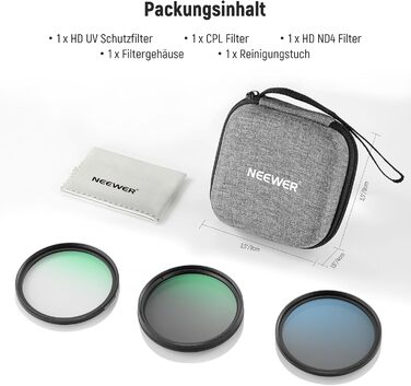Набір фільтрів для об'єктивів NEEWER 46mm: UV, CPL, ND4 з жорстким кейсом