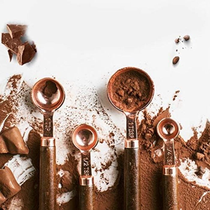Dog measuring cups, set with, stainless steel, copper-coated, metal, measuring spoons, cooking set, kitchen accessories