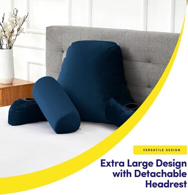Велике крісло-мішок для читання з підсвічуванням, комфортне та зручне, з підстаканниками, кишенями для зберігання, знімною подушкою для шиї та знімним чохлом, ідеальне для відпочинку, роботи, велике, темно-синій