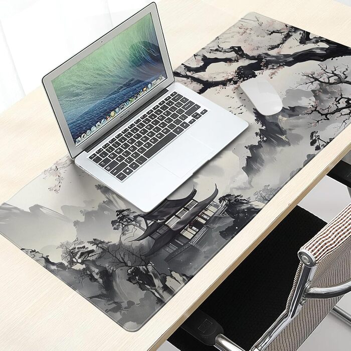 Килимок для миші XXL, 90 x 40 см, Аніме-стиль, дизайн, для геймінгу та офісу, чорний, з гумовою основою та прошитими краями