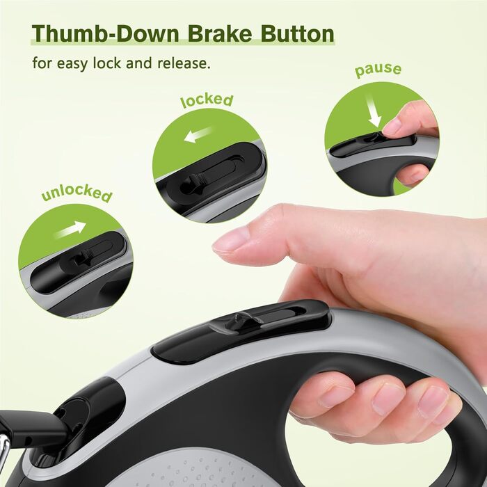 Рулетка для собак Pecute 8м, 50 кг, зелена/сіра, антизаплутування, швидке гальмування