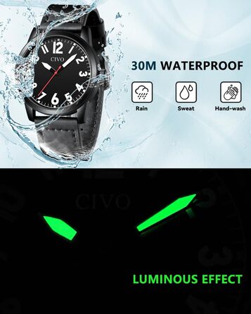 Чоловічий годинник CIVO з великими цифрами: аналоговий класичний годинник на зап'ясті з великими цифрами - водонепроникний кварцовий військовий годинник для чоловіків зі світловим покриттям - подарунок для чоловіків, людей похилого віку з поганим зором (A3 Чорний)