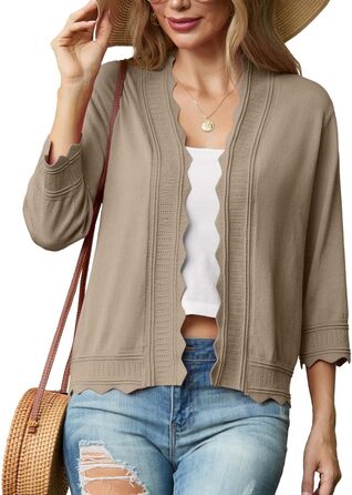 Жакет жіночий літній в'язаний з рюшами, Cardigan Greceree, khaki, розмір M