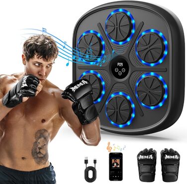Музична боксерська машина з LED-підсвічуванням та Bluetooth, 9 режимів швидкості, з рукавичками, чорна