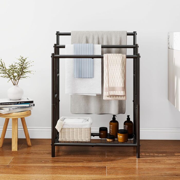 Підставка для рушників, тримач рушників, стійка для рушників на 3 рейки, чорний, для ванної кімнати