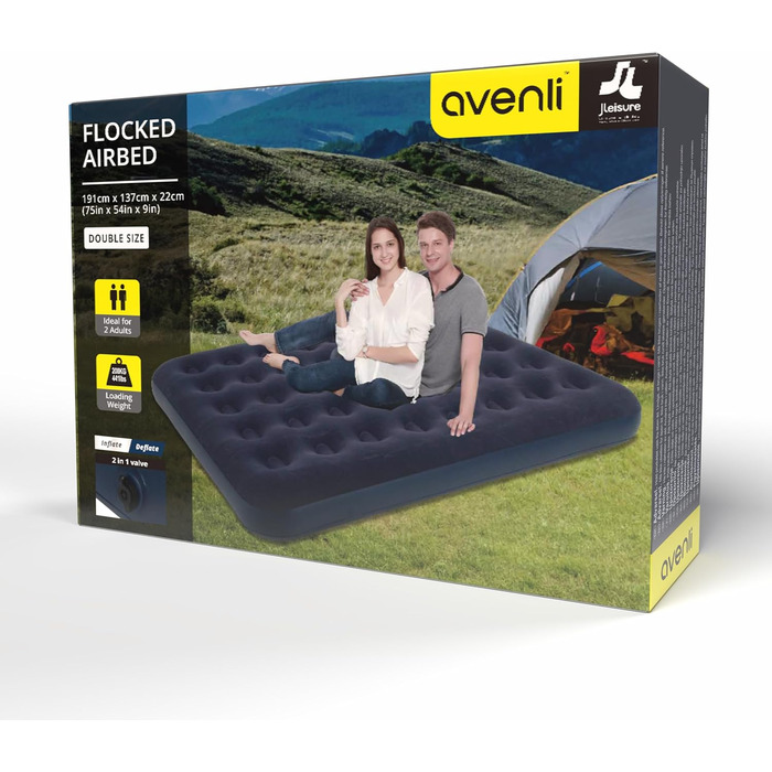 Надувний матрац Aventli для кемпінгу та дому - 191x137x22 см, на 1-2 особи