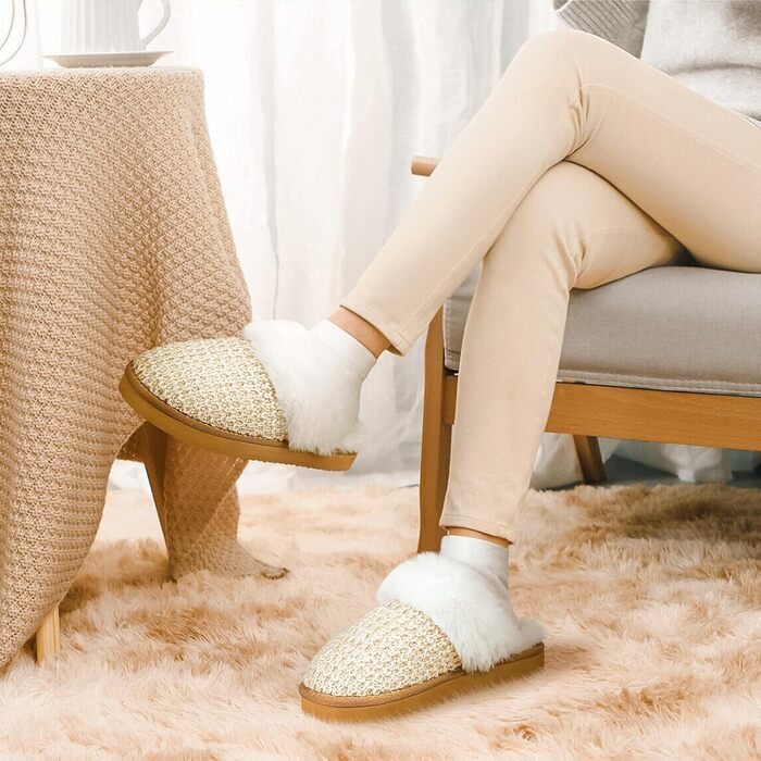 Тапочки жіночі зимові PIZZ ANNU з плюшем, антиковзаюча підошва, платформа, піна пам'яті, для дому/на вулицю, 38/39 EU, кремовий
