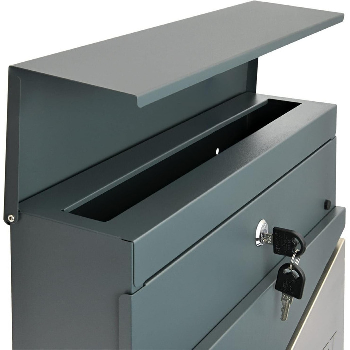 Поштова скринька Verda з газетницею, нержавіюча сталь, антрацит, 2 ключі - дизайнерська настінна скринька з прихованим замком