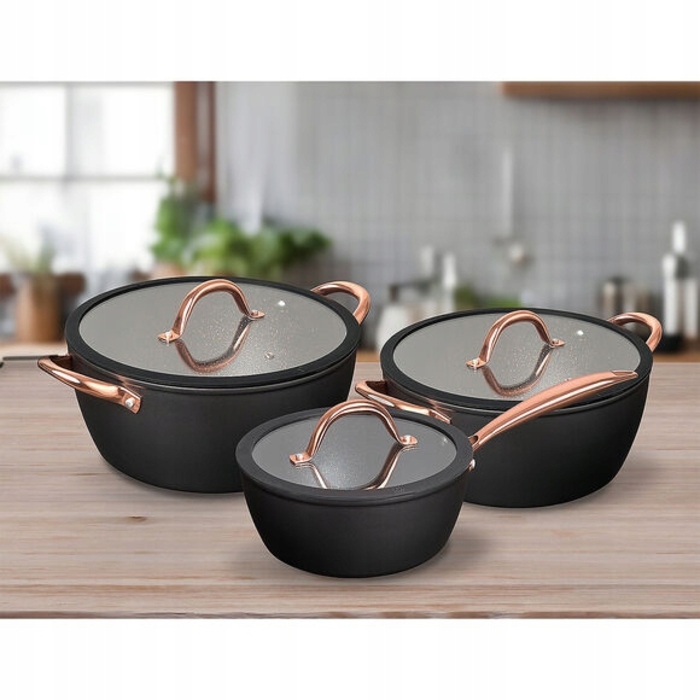 Набір каструль MG Home Rose Gold, 6 предметів, алюміній (16 см, 20 см, 24 см)