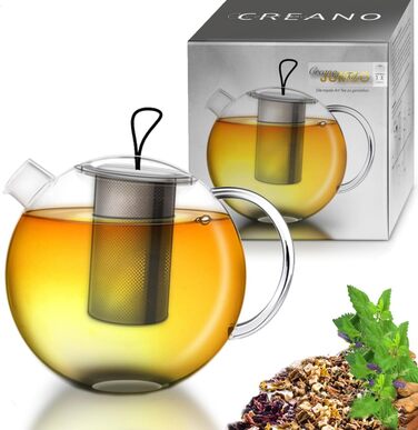 Creano XXL Чайник-Термос Jumbo, 2л, 3-частинний комплект з нержавіючою сталею та скляною кришкою, багатофункціональний дизайн