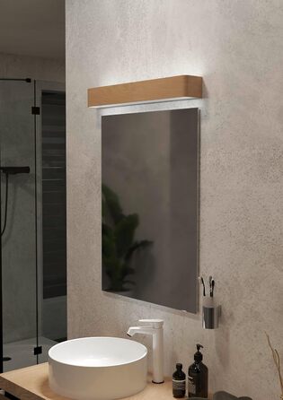 EGLO LED Wall Lamp Sania 5, 1-light wall lamp modern, minimalist, wall lighting made of metal in white, plastic in satin finish, LED bathroom lamp warm white, L IP44 (62 cm, wood-look)
