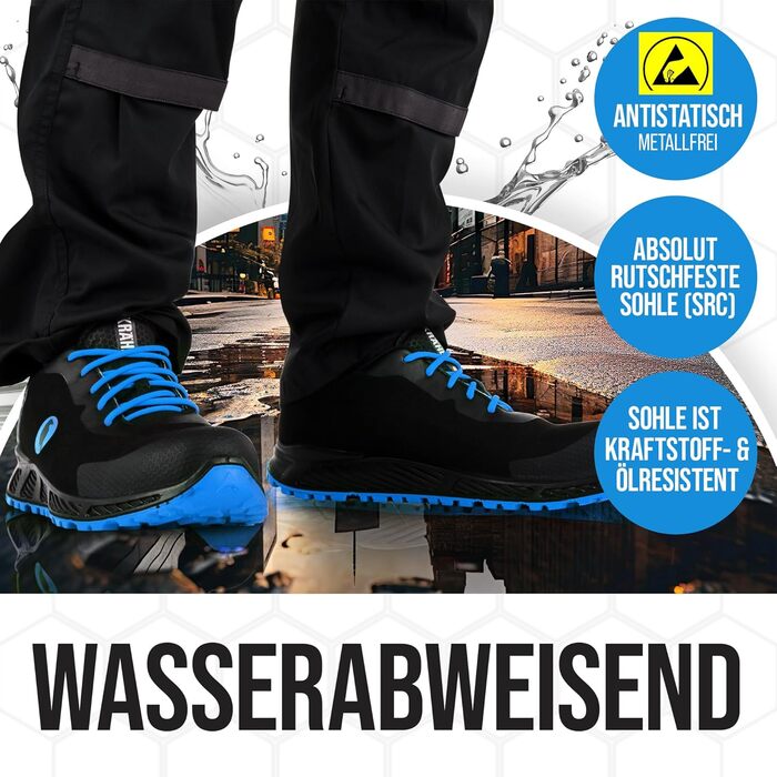 Черевики робочі KRÄHE Black Crow S3 ESD SRC для чоловіків, 44 EU, блакитні