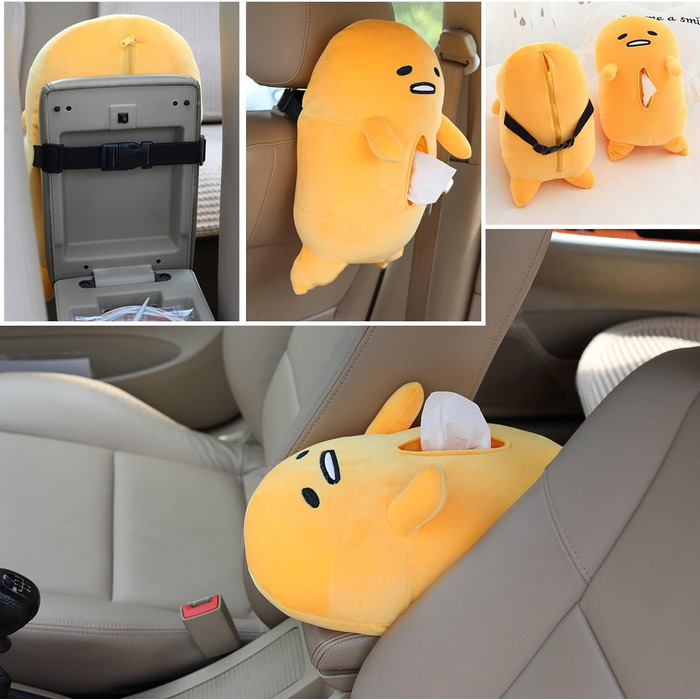 Roffatide Anime Gudetama Tissue Box Cartoon Lazy Egg Plush Doll Tissue Cover Creative Paper Holder Napkin Box Paper Storage for Car Home Bathroom