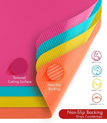 Набір килимків для обрізання Dexas, 4 шт., 14 x 20 см, антиковзаючі, для кухні, сірі, червоні, білі, зелені