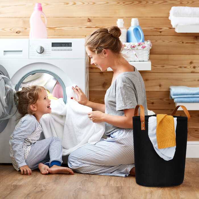 Relaxdays Felt Laundry Basket, 28 Liters