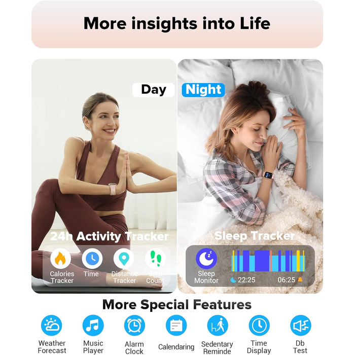 Розумний годинник для жінок з функцією телефону, 1.7' сенсорний екран, крокомір, пульсометр, моніторинг сну, SpO2, нагадування WhatsApp, IP68 водонепроникність, фітнес-трекер, рожевий