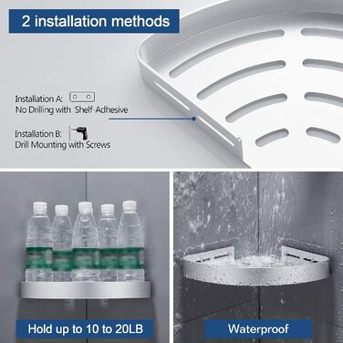 GERUIKE Shower Shelf No Drilling Shower Basket Shower Shelf Corner Wall Mount Adhesive Pad Silver Aluminum 2 Pack Shower Gel Shampoo Holder Corner Shelf Corner Rack for Shower Bathroom Kitchen