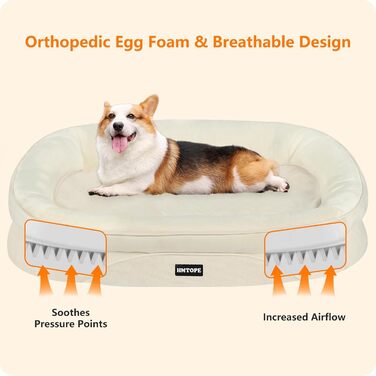 Ортопедичне ліжко для собак, ліжко-софа для собак з підковоподібним валиком, неслизьке дно, кошик для собак, знімне та пральне, середні та великі породи, 106 x 79 x 17 см (90 x 71 x 15 см), бежеве