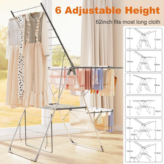 Стійка для сушіння білизни Innotic, 3 яруси, складна, сірого кольору