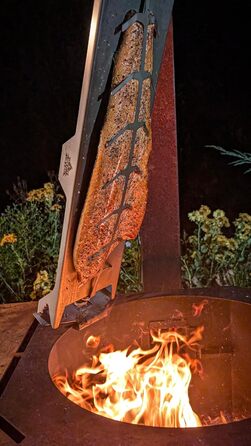 Тримач для лосося EWH з нержавіючої сталі для вогнища, решітка для запікання риби на вогні з ручкою-перевертачем