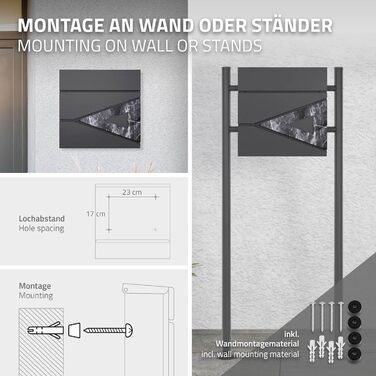 Поштовий ящик ML-Design 37x36,5x11 см антрацит/під дерево, сталевий, з газетницею, замок на 2 ключі, настінний, сучасний дизайн