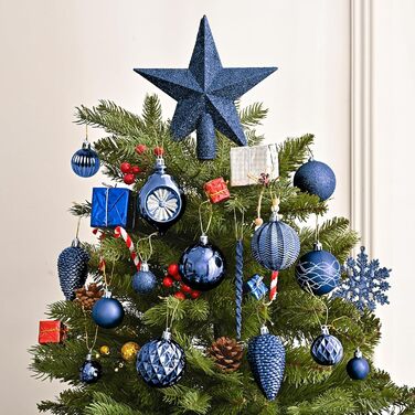 100 шт. прикраси для ялинки: кулі, верхівка, чорний колір, розбиваємі, підвісні, блакитний колір