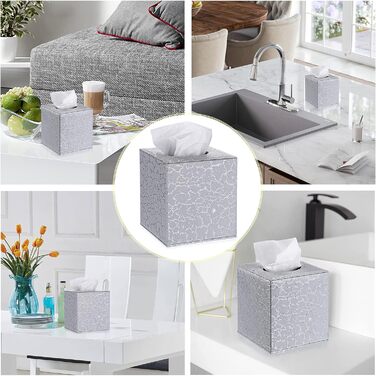 BTSKY Square Tissue Box Cover made of PU Leather – stylish cube-shaped tissue box holder with magnetic bottom, decorative PU tissue box for vanity dresser, bedside table, table