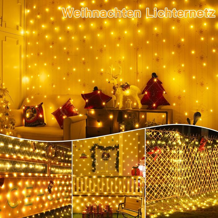 Льод-гірлянда сітчаста на 200 LED, 3x2м, тепле біле світло, з пультом, таймером, вологостійка. Підходить для декорування садів, кімнат, балконів.