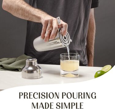 Набір для приготування коктейлів Mixology & Craft Cocktail Set (10 предметів) - Шейкер, аксесуари для бару в дерев'яному підставці з махогону, подарунковий набір, сріблястий, нержавіюча сталь, бамбук