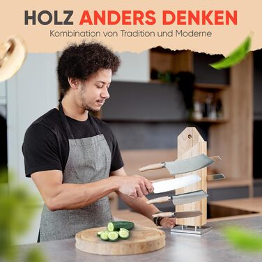 MARSHOLZ Knife Block without Knives, Magnetic [Integrated Sharpener] Knife Holder for Everyone | View Pictures Now