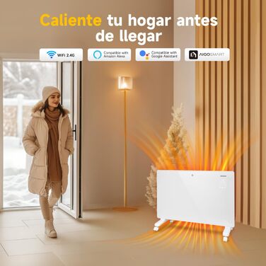 Електричний конвектор Aigostar з термостатом та Wi-Fi, 2000W, чорний (білий, 2 шт.) - для кімнат до 30 м²