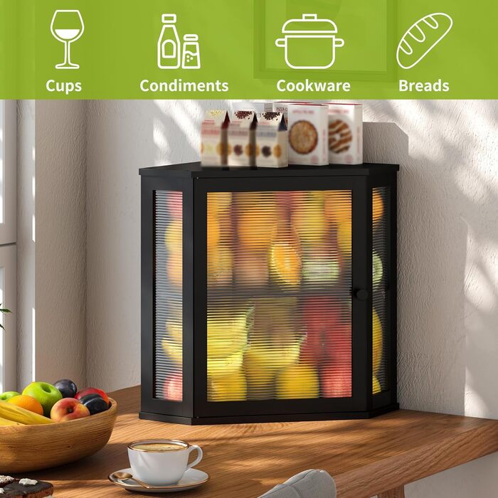 Браслет BMOSU Eck-Brotkasten для кухні, чорний, бамбук, великий, двошаровий, кутовий, Brotaufbewahrungsbehälter