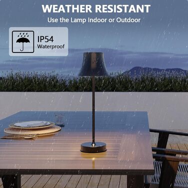 Світлодіодний настільний світильник акумуляторний бездротовий чорний, диммується, водонепроникний IP54