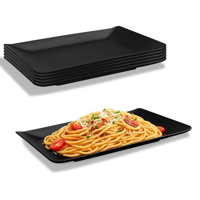 Teller Teller Rechteckig, чорний порцеляновий сервірувальний тарілка для закусок, десертів, суші, тортів, салатів, фруктів, антипасті, гарнірів (9615-6)