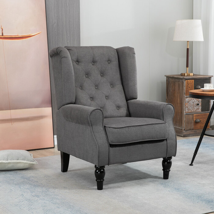 HOMCOM Comfortable Reading Chair, Weight Capacity up to 160kg, Single Armchair for Living Room, Dark Grey