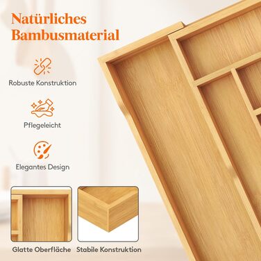 Органайзер для столових приборів Lifewit в шухляду, бамбуковий, 43x31-53x47 см, висувний, для ложок, виделок, ножів