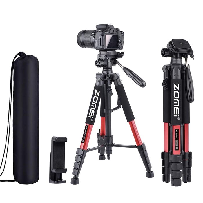 Легкий штатив для камери DSLR та смартфона 188 см, портативний тринога для відеозйомки, влоггінгу та стрімів з сумкою для перенесення, червоний