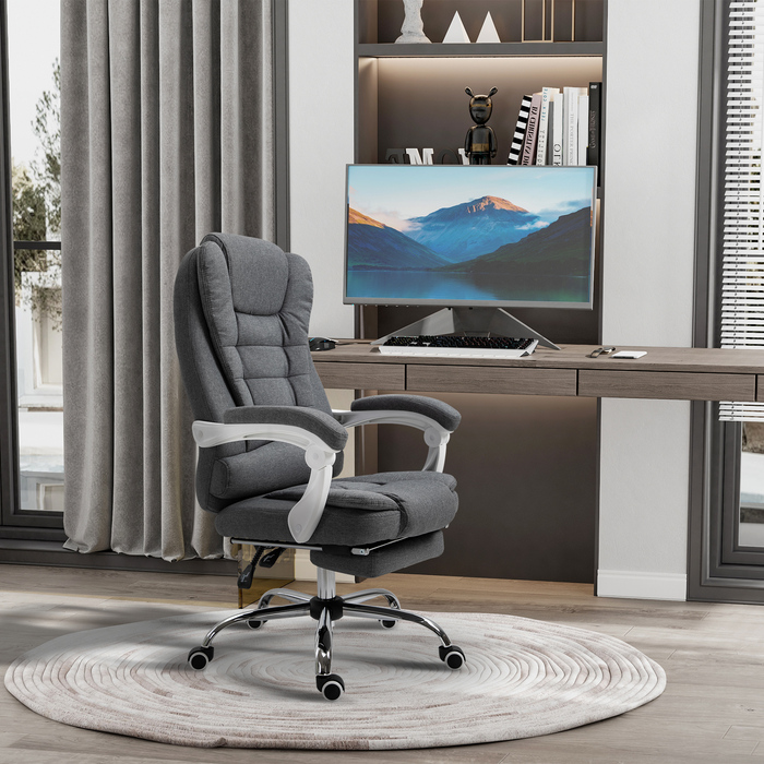 Vinsetto Ergonomic Office Chair with Folding Footrest, Height Adjustable & Reclining, Metal Grey for Home Office Comfort