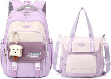 Набір шкільних рюкзаків для дівчаток: рюкзак та сумка через плече, 36л, 3-7 клас, фіолетовий