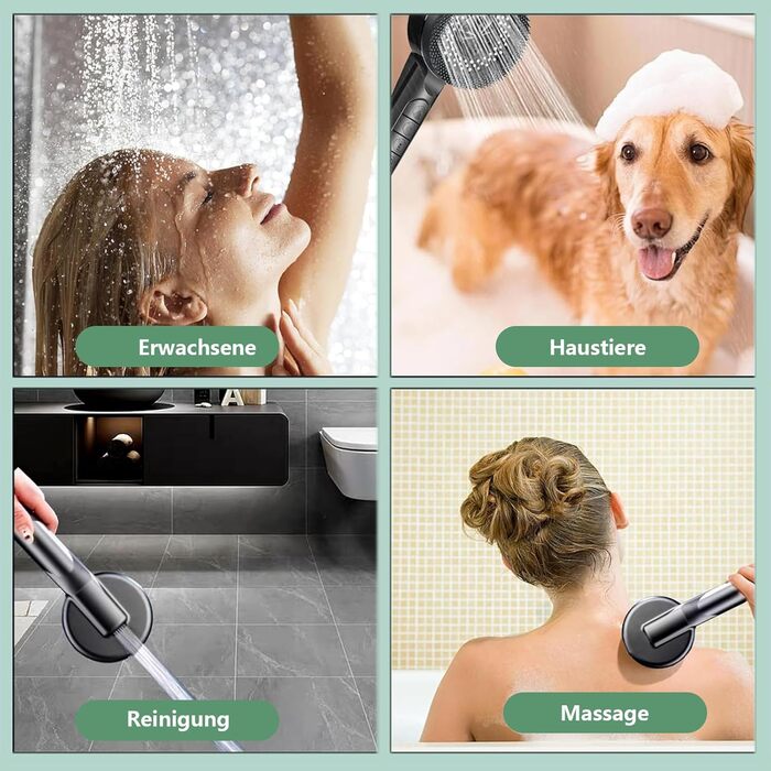 Фільтрована лійкова насадка для душу з високим тиском, ручна, з шлангом, 4 режими, економія води, чорна Pro (DE-002)