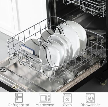 Набір посуду VEWEET FIONA (30 предметів): тарілки та миски для 4 осіб, чорно-сі лінії, для вечері, безпечний у мікрохвильовці та посудомийній машині