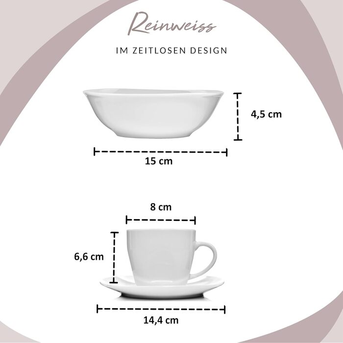 SÄNGER Bilgola: Комплект посуду на 6 осіб (36 предметів) з порцеляни, білий, преміум-якість