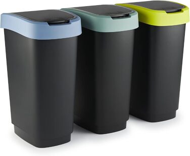 Відро для сміття Rotho Twist 25л з кришкою, пластик (PP), BPA-free, чорний/сріблястий, 25л (33.3 x 25.2 x 47.6 см)