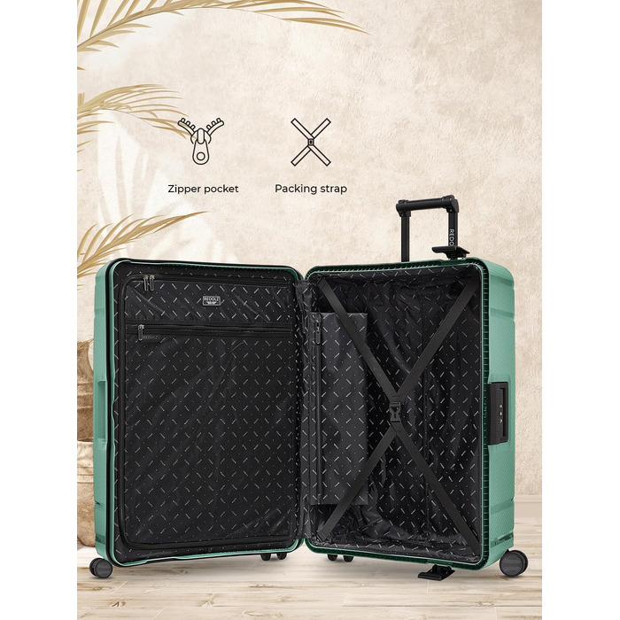 Набір валіз REDOLZ Hartschalen 3-х частинний: міцний поліпропілен, TSA-замок, 4 колеса | для жінок та чоловіків (Sea Green, L (75 cm))
