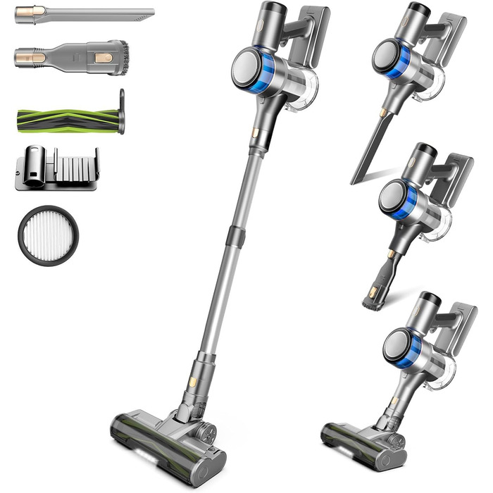 Бездротовий пилосос Dzaki Akku з потужністю 45KPa, без мішка, з дисплеєм, антизаплутана щітка, час роботи 55 хв, знімний акумулятор