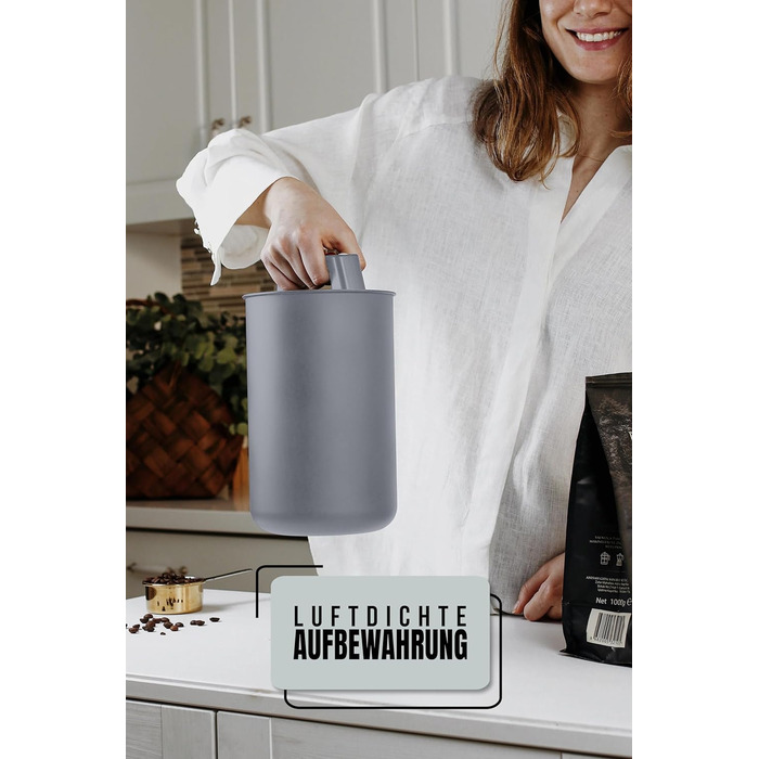 Контейнер для кави KC Kitchen & Co. 1 кг, нержавіюча сталь, вакуумний клапан, сірий матовий (2800 мл)
