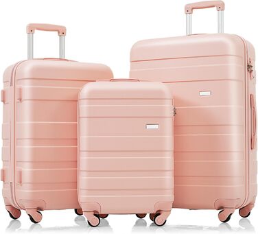 Набір валіз Merax 3 шт. з ABS-пластику з колесами та TSA-замком сіро-зеленого кольору (кофесет 5 шт., світло-рожевий)