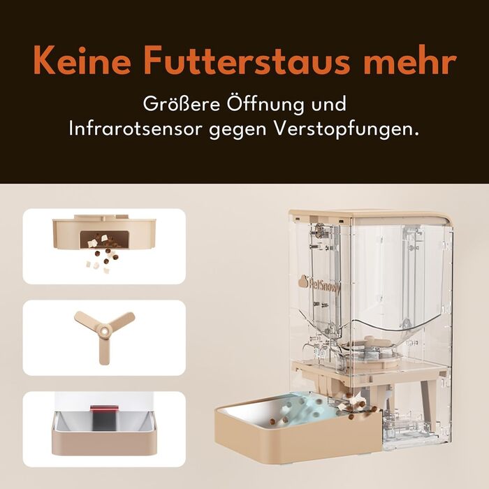 Автоматичний годівниця для котів та собак PetSnowy 4L з Wi-Fi, керування через додаток, подвійне живлення, свіжість корму, 1-10 прийомів на день, кремово-білий колір