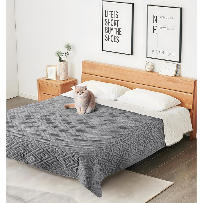 Водонепроникний килимок для собак, антиковзкий та пральний, ковдра для собак та котів, захист дивану від шерсті та подряпин, ідеально підходить для дивану, ліжка, автокрісла (Сірий, 97×190см) (170x210см)